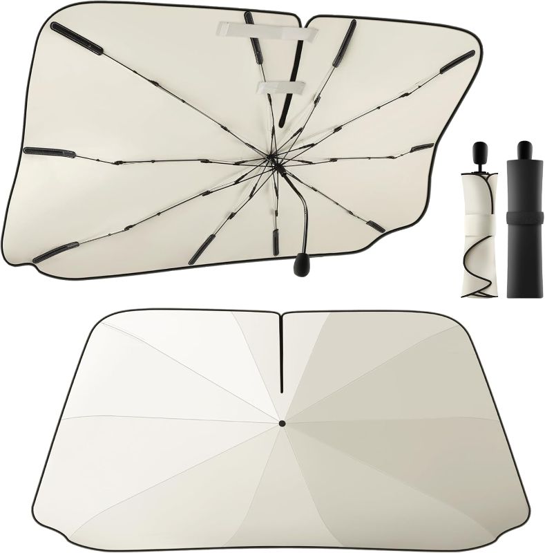Photo 1 of 2025 Car Windshield Sun Shade Umbrella, 57"*33", Foldable Sun Shade for Car Windshield Umbrella, UPF 50+ and Heat Protection, Nano Cold Titanium Ice Silk Fabric. Universal Portable
