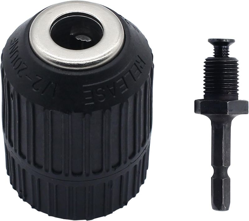 Photo 1 of 1/2" Quick Change Keyless Drill Chuck Adapter 2.0-13mm, 1/4-Inch Hex Shank Keyless Drill Chuck Converter High Clamping Capacity, Smooth Conversion Tool
