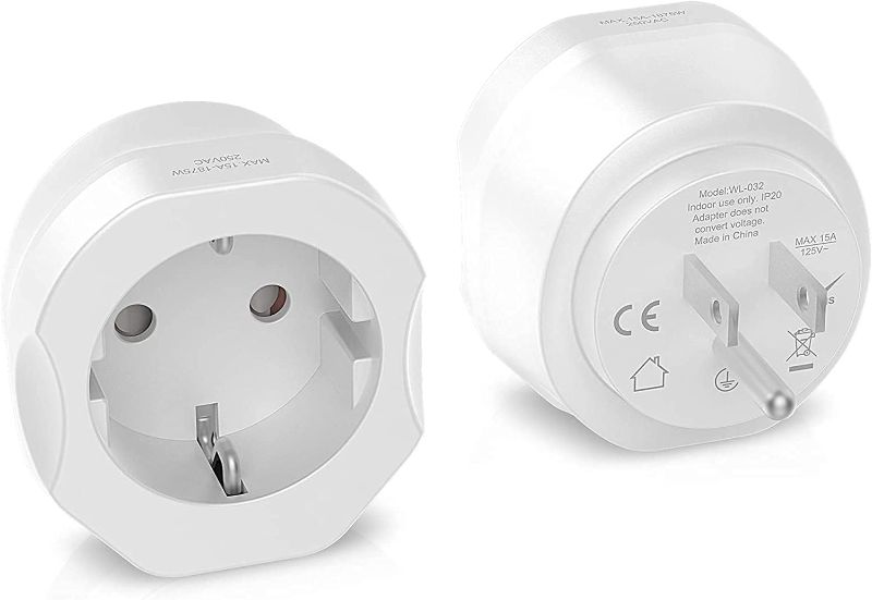 Photo 1 of 1 Pack European to US Plug Adapter, VINTAR EU to US Adapter, Europe to USA Travel Converter for Most of EU Spain France Type C E F Plugs to America
