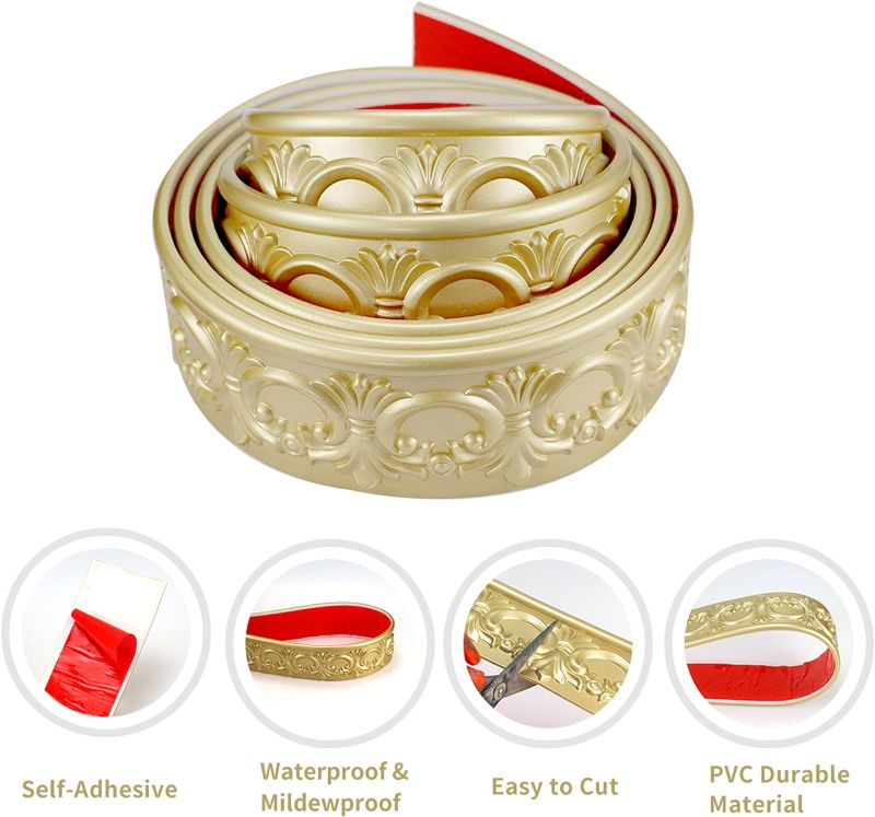 Photo 1 of Flexible Molding Trim Wall Trim Self Adhesive Peel and Stick Molding Ceiling Molding, Cabinet Border, Mirror Frame Trim Wall Trim for Home Decor Wall Molding & Trim (Bright Gold)
