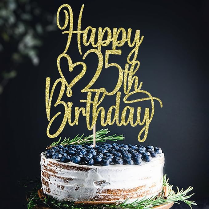 Photo 1 of Gold Glitter Happy 25th Birthday Cake Topper - Cheers to 25 Years Cake Topper, 25 & Fabulous Cake Decoration for Hello 25th Birthday Anniversary Party Cake Decorations Supplies
