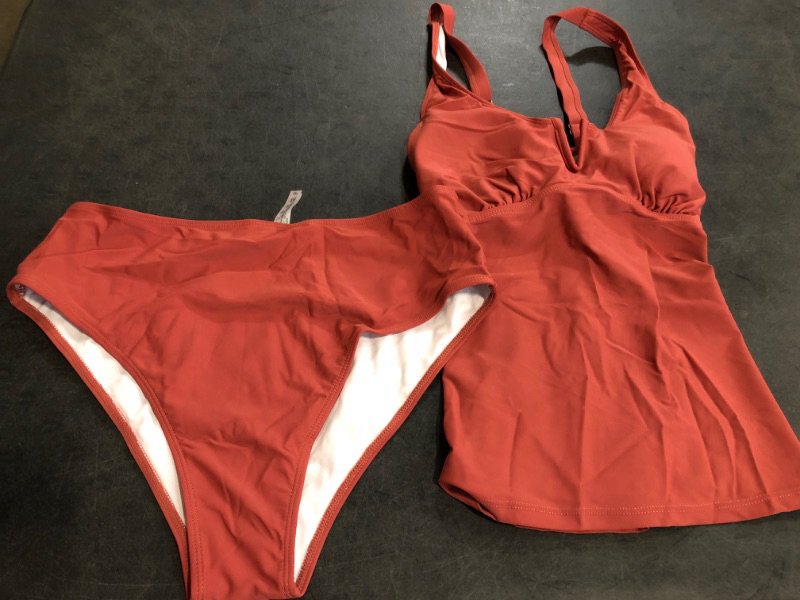Photo 1 of (Size 8-12) ZAFUL 2025 Swim Suits for Women Tankini Tummy Control Swimsuits Bathing Suit Two Piece Swimsuit Split Neck Bathing Suits Red/Orange 
