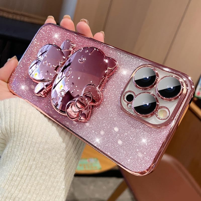 Photo 1 of Spevert for iPhone 16 Pro Max Case Luxury Glitter Case with Cute Cat Stand,Glitter Diamond Bling Case with Mirror Full Camera Lens Protection Anti-Scratch (Pink, iPhone 16 Pro Max(6.9 inch))