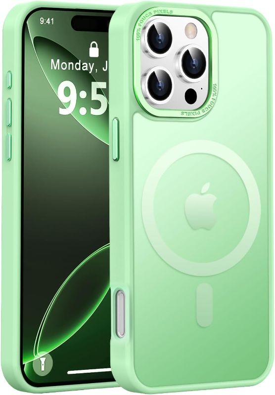 Photo 1 of Newfuture Designed for iPhone 16 Pro Max Case with Magnetic [13 FT Military Drop Protection] [Compatible with Magsafe] Slim Translucent Matte Shockproof with Anti-Fingerprint Phone Case, Matcha Green
