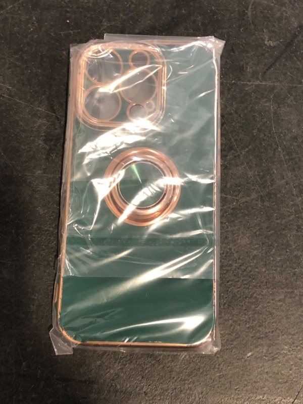 Photo 1 of Dinick Designed for iPhone 16 Pro Max Case with Ring Holder Soft TPU Bumper Glitter Plated Slim Cover for Women Men Finger Stand for iPhone 16 Pro Max Case Green and Gold
