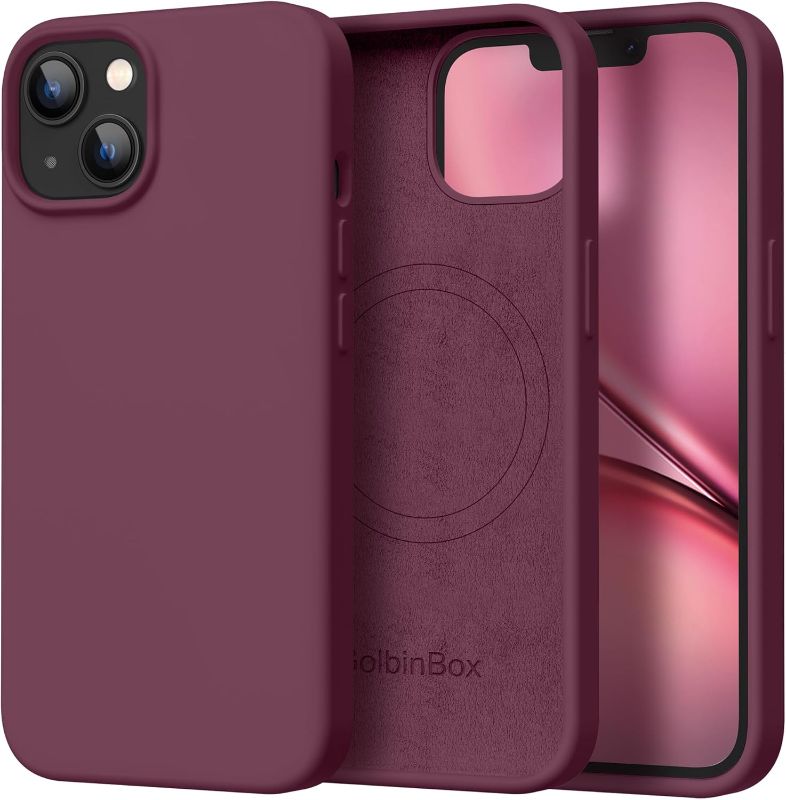 Photo 1 of GolbinBox Magnetic iPhone 13 & 14 Case, Compatible with MagSafe | Soft Anti-Scratch Microfiber Lining | Slim Liquid Silicone | Shockproof Protective | 6.1 inch | Wine Red
