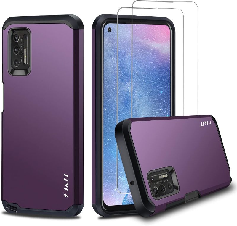 Photo 1 of J&D Case Compatible for Moto G Stylus 2021 Case, Heavy Duty Hybrid Rugged Case with (2-Pack) Glass Screen Protector Protective Cover, Not Compatible for Moto G Stylus/G Stylus 5G Purple
