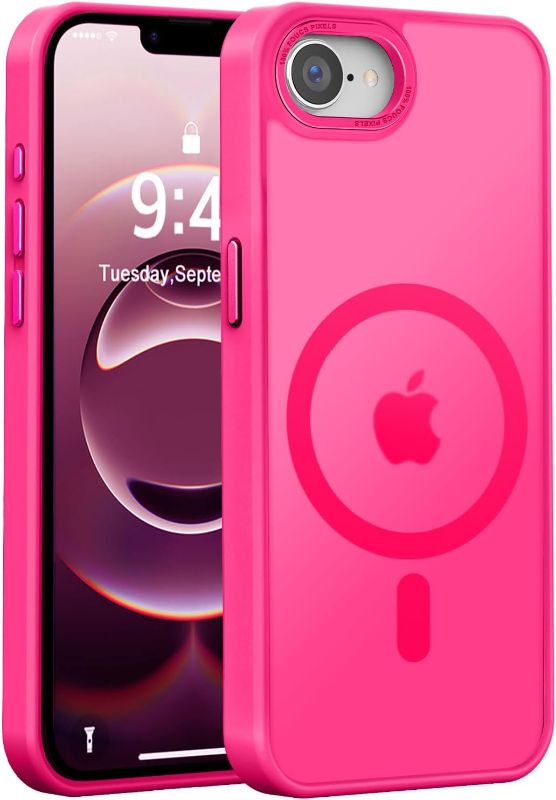 Photo 1 of Newfuture Designed for iPhone 16e Case with Magnetic [13 FT Military Drop Protection] [Compatible with Magsafe] Slim Translucent Matte Shockproof with Anti-Fingerprint Phone Case, Hot Pink
