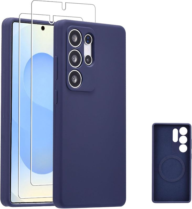 Photo 1 of Magnetic Samsung Galaxy S25 Ultra Case with Screen Protector | Silicone Soft Gel Rubber | Microfiber Lining | Military Grade Protection | Fit for MagSafe | Midnight Blue
