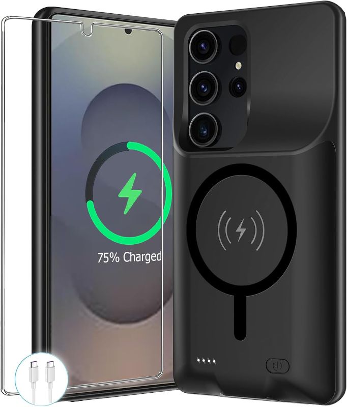 Photo 1 of 12000mAh Battery Case for Galaxy S25 Ultra, Portable Charging | Wireless | Protective | Compatible with Galaxy S25 Ultra 5G 2025 | 6.9 inch | Rechargeable Extended Battery Pack | Black
