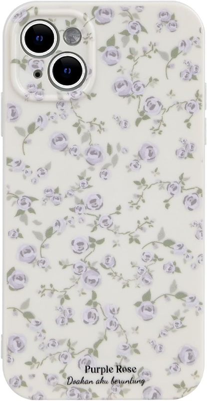 Photo 1 of Ownest Compatible with iPhone 14 Case Vintage Floral Rose Pattern Cute Design for Women Girls Fashion Slim Soft Flexible TPU Rubber for iPhone 14-White
