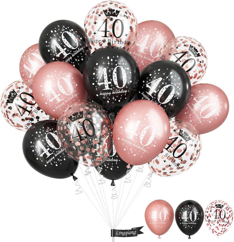 Photo 1 of Black Rose Gold Happy 40th Birthday Balloons, 15 Pieces 40th Birthday Decorations for Women, 40th Latex Helium Balloons for Her Age 40 Years Old 40th Birthday Party Decor Celebration Supplies
