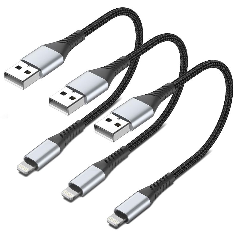 Photo 1 of Short iPhone Charging Cable, 3Pack 0.5ft USB to Lightning Cable Braided iPhone Charger Short Cord Fast Charging for Apple iPhone 14 13 12 11 Pro Max Mini 10 8 7 Plus XR XS MAX SE, AirPods

