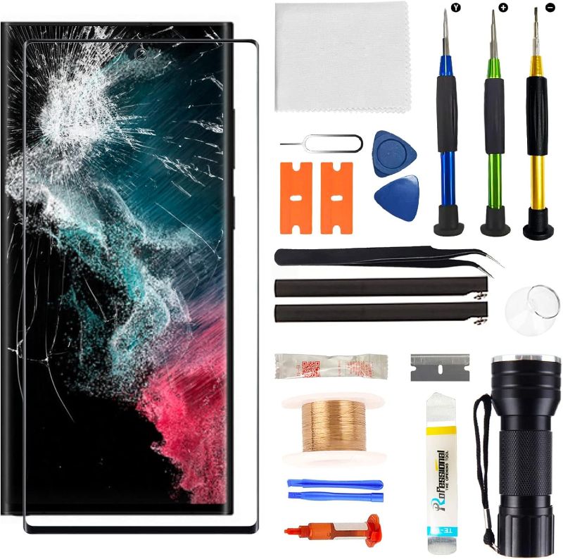 Photo 1 of Samsung Galaxy S22 Ultra Screen Replacement,Replacement Screen for Galaxy S22 Ultra Series 6.8 inch,Glass Replacement Kit with Repair Tools,Waterproof Adhesive(NO OLED & Touch Digitizer)
