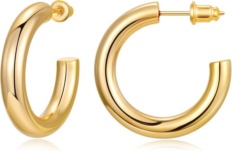 Photo 1 of Gacimy Chunky Gold Hoop Earrings for Women 14K Real Gold Plated, 925 Sterling Silver Post Hoops for Women

