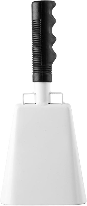 Photo 1 of Steel Cow Bell with Handle - Cheering Bell and Loud Noise Maker for Sporting Events, Football Games, School, Farm - White (10 inch)
