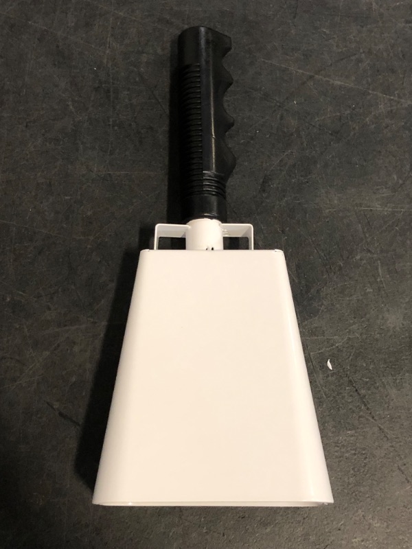 Photo 1 of Steel Cow Bell with Handle - Cheering Bell and Loud Noise Maker for Sporting Events, Football Games, School, Farm - White (10 inch)
