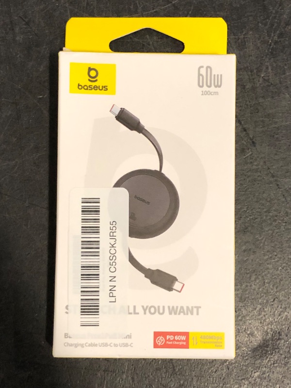 Photo 1 of USB C Cable, Baseus 60W Mini Retractable USBC to USBC Fast Charging Cable, 4-Stage Length Preset USB Type C Charger Cord for iPhone 16 15 Pro Plus Pro Max, MacBook, iPad, Galaxy S24/S23

