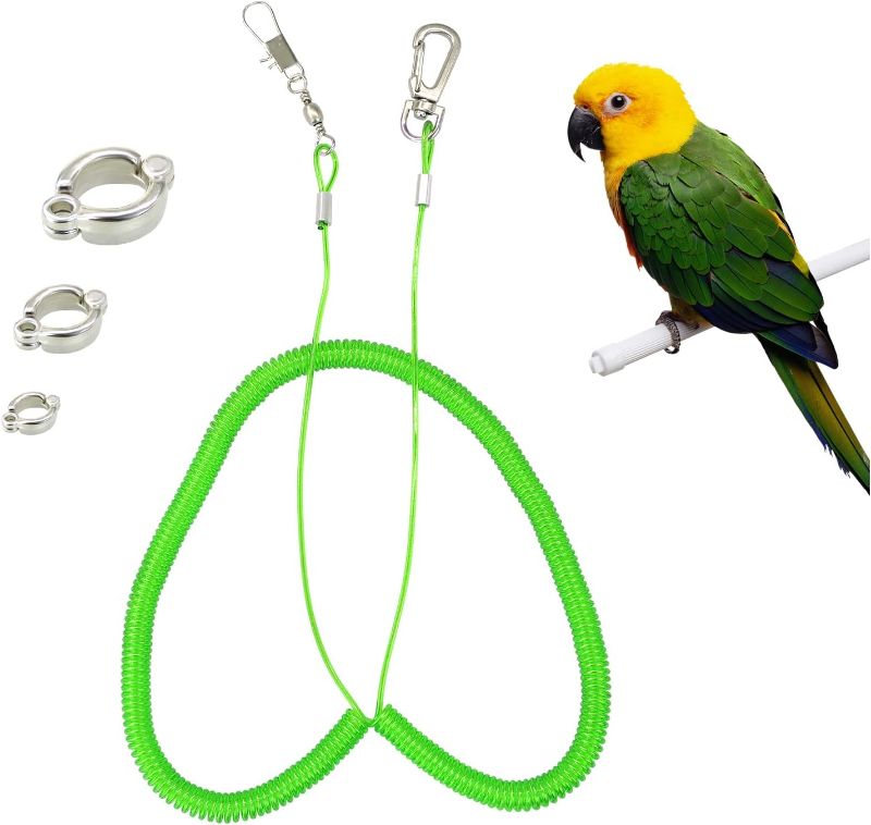 Photo 1 of Wishlotus Parrot Flying Rope, 5 Meters Parrot Foot Chain Flying Training Leash Outdoor?Anti-Bite Elastic String Training Harness for Agapornis Fischeri Cockatiels Starling Birds (Green)
