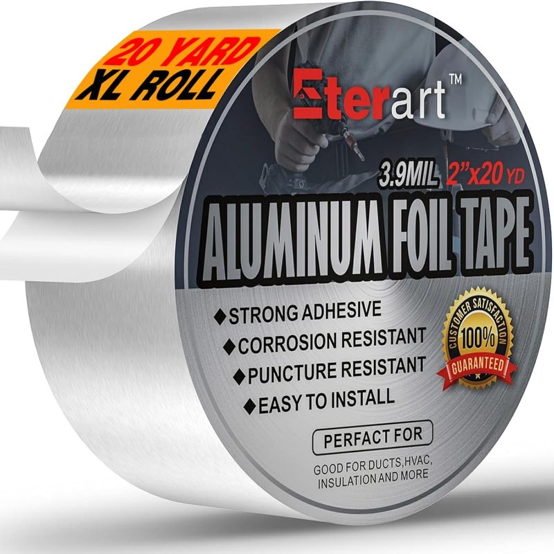 Photo 1 of Aluminum Foil Duct Tape Heavy Duty,High Temperature Sealing and Patching,Perfect for HVAC,Air Ducts,Metal Repair,Foamboard,Insulation,Dryer Vent and More,2 Inches x 20 Yards,Silver

