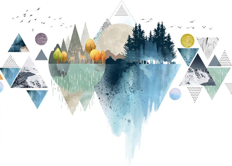 Photo 1 of Nordic Geometric Wall Stickers, Removable DIY Mountain Reflection Wall Decal Murals Peel and Stick 3D Wall Art Stickers Murals Home Decor for Boy Bedroom Nursery Rooms Living Room
