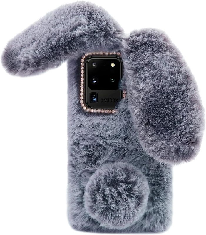 Photo 1 of Omorro for Galaxy S9 Case [Plush Rabbit Case] Stylish Desgin Cute Furry Rabbit Bunny Fur Bling Crystal Rhinestone Design Fluffy Cool Soft Protective Cover Slim Shell for Samsung Galaxy S9
