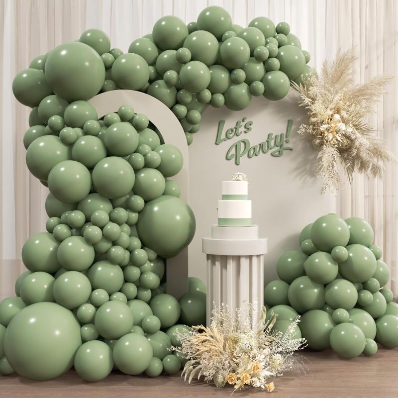Photo 1 of 110pcs Sage Green Balloons, 18 12 10 5 inch Sage Green Balloons Different Sizes Balloon Arch Kit for Wedding Engagement Bridal Shower Baby Shower Birthday Party Decorations
