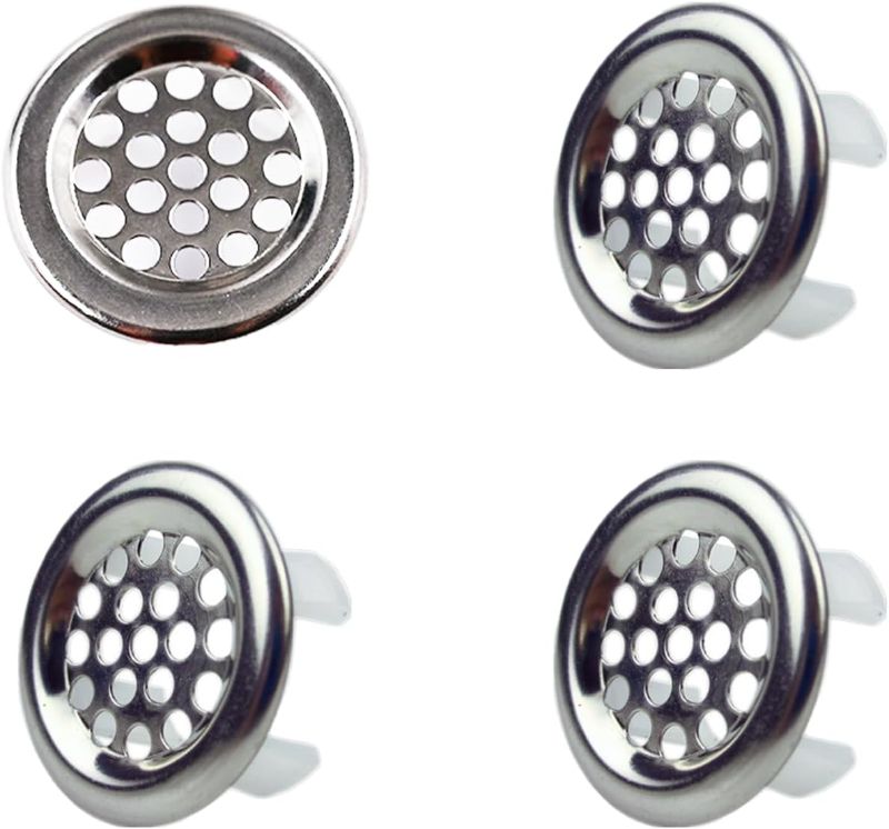 Photo 1 of 4 Pack Sink Overflow Trim-Ring Stainless Steel Bathroom Kitchen Basin Hole Insert, Honeycomb Round Cap (Silver)
