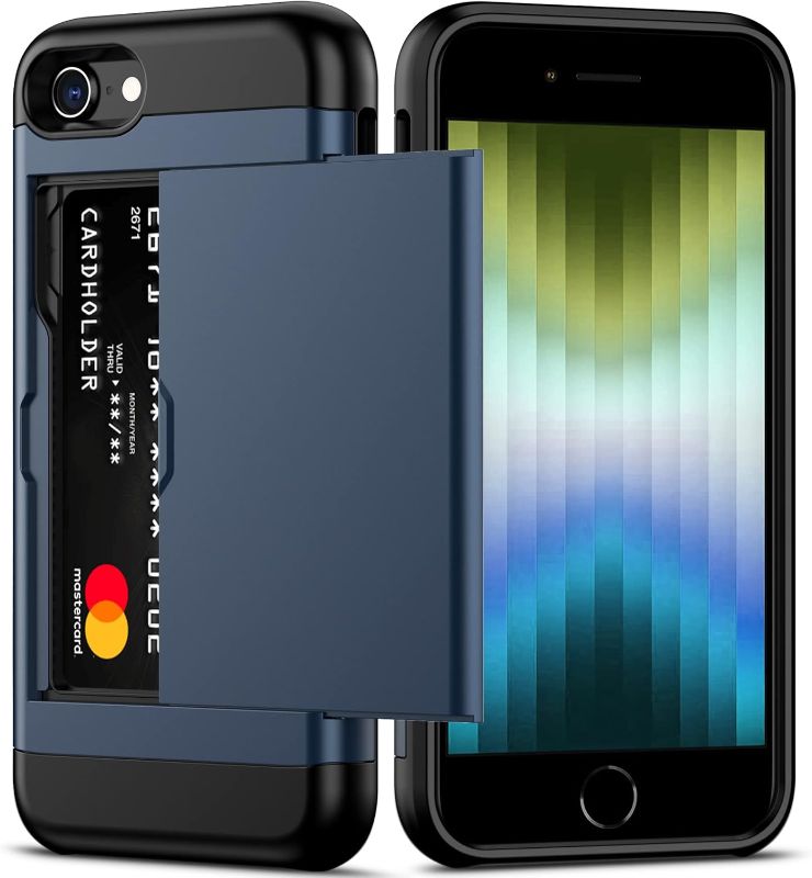 Photo 1 of Nvollnoe for iPhone SE Case 2022/iPhone SE 2020/7/8 Case with Card Holder Heavy Duty Protective Dual Layer Shockproof Hidden Card Slot Slim Wallet Case for iPhone SE 3rd/2nd/7/8-4.7''(Blue)
