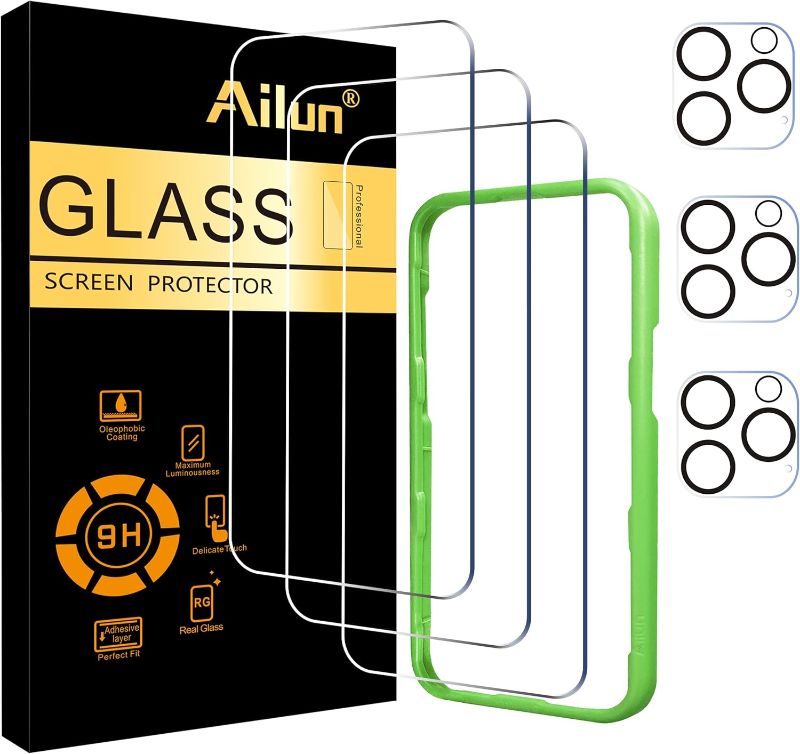 Photo 1 of Ailun 3 Pack Screen Protector for iPhone 16 Pro [6.3 inch] + 3 Pack Camera Lens Protector with Installation Frame,Case Friendly Tempered Glass Film,[9H Hardness] - HD
