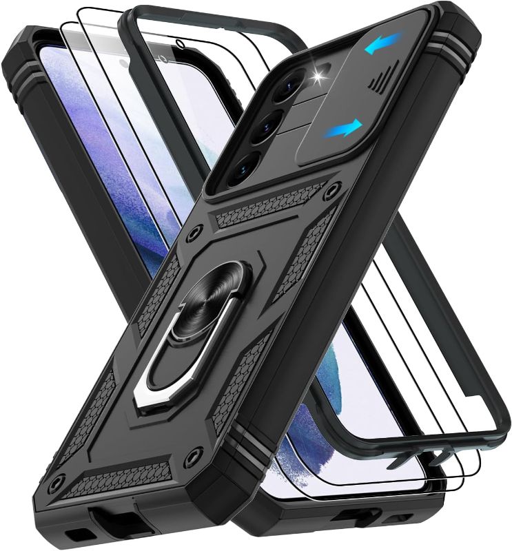 Photo 1 of Samsung Galaxy S22+ Plus Case with Screen Protector*2, Galaxy S22 Plus Case Build in 360° Rotating Ring Kickstand, Military Grade Protective Case for S22 Plus Phone, Black