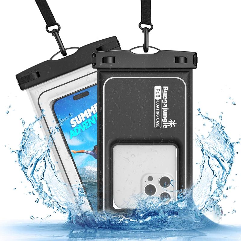 Photo 1 of 2 Pack Waterproof Phone Pouch IP68 Floating Case, Dry Bag for Beach Cruise | Essentials 2025 | with Adjustable Lanyard | for iPhone 16 Pro Max / 15 Pro / Galaxy S24 S23 | Black and White
