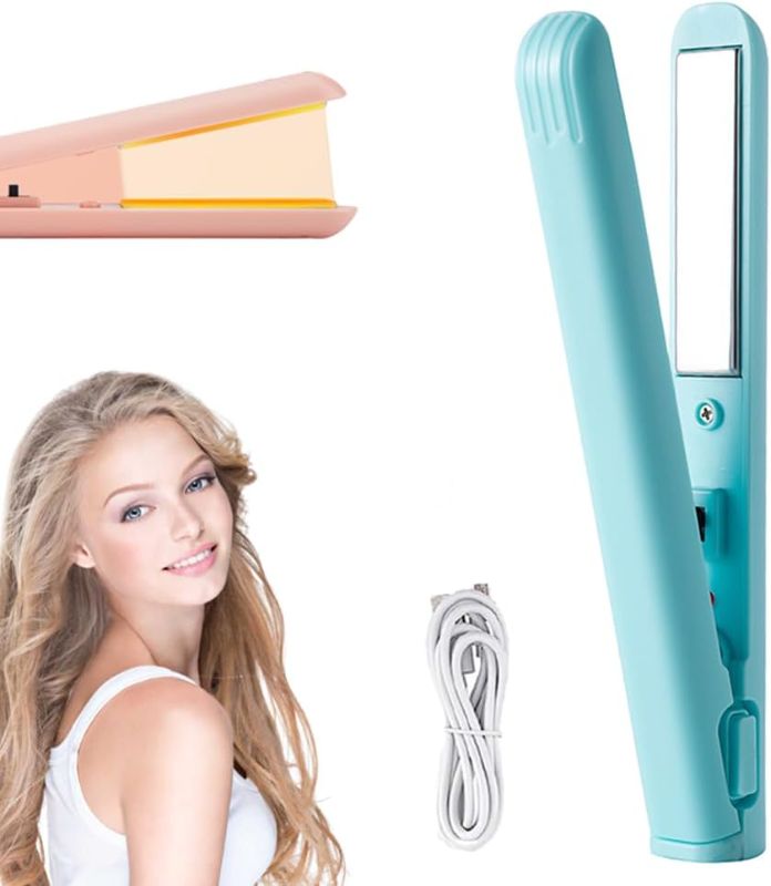 Photo 1 of Mini Dual Purpose Curling Iron for Short Hair, 2 in 1 Small Curling Wand & Flat Iron Hair Straightener, Portable Travel Size Curling Wand for Women Short Hair (Blue)
