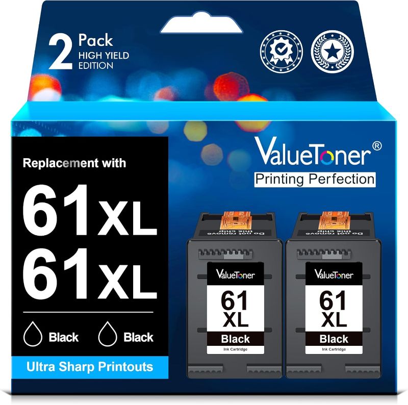 Photo 1 of Missing One ** Valuetoner Ink Cartridges Replacement for HP Ink 61 XL 61XL Black Remanufactured for HP Envy 4500 4501 4502 5530 Deskjet 2540 3050 1000 1050 1056 1510 1512 1010 1055 OfficeJet 4630 Printer (2 Black)
