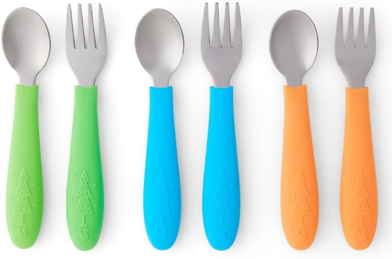 Photo 1 of Elk and Friends Kids Silverware with Silicone Handle | Childrens Safe Flatware | Toddler Utensils | Baby Spoons + Forks | Stainless Steel Cutlery
