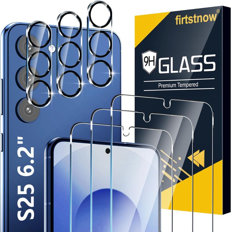 Photo 1 of Glass Screen Protector for Samsung Galaxy S25 [6.2 inch] | 3 Pack | + 3 Pack Camera Lens Protector | 9H Tempered Glass | Fingerprint Unlock | HD Clear | Case Friendly | Anti-Scratch
