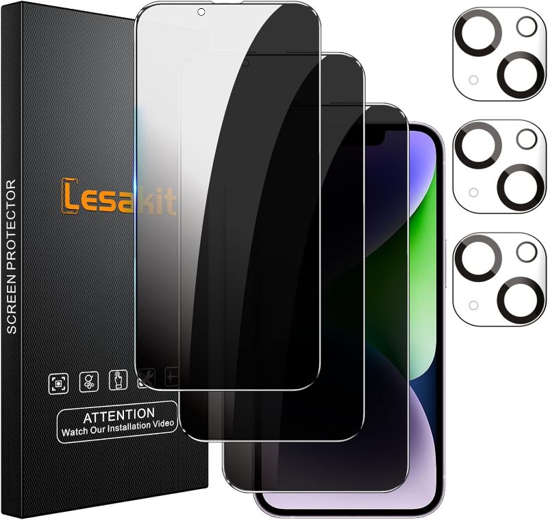 Photo 1 of 3+3 Pack Privacy Screen Protector for iPhone 14 Plus 6.7" | with 3 Pack Camera Lens Protector | Anti Spy Tempered Glass Film | 9H Hardness | Bubble Free | Case Friendly
