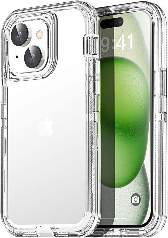 Photo 1 of AICase for iPhone 15 Case Clear 3 in 1 Heavy Duty Drop Protection Full Body Rugged Shockproof/Dust Proof 3-Layer Military Protective Tough Durable Cover for iPhone 15 6.1"_1
