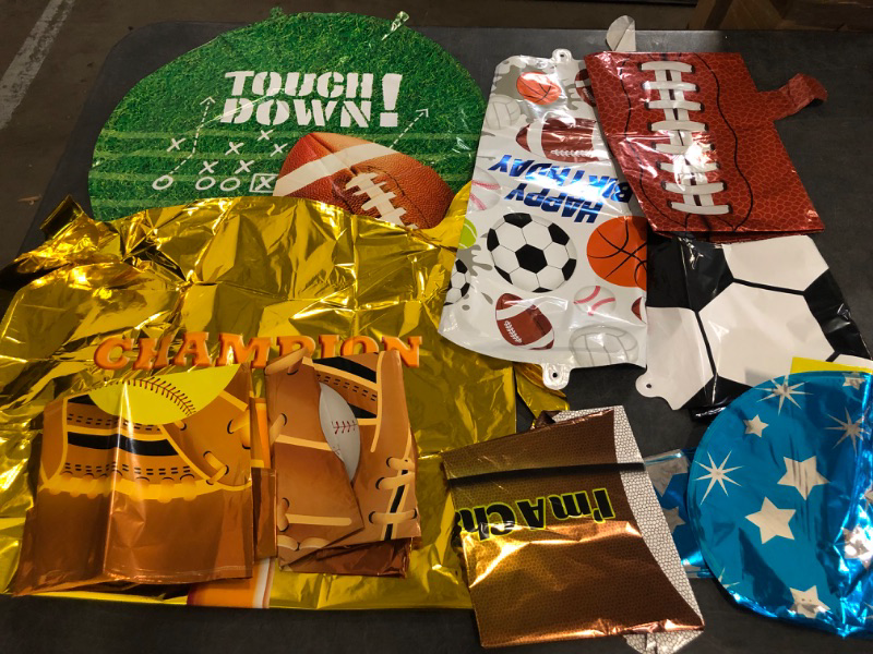 Photo 1 of 14 Pieces Sports Foil Balloon Set, 18 Inch Sports Theme Birthday Party Supplies Decorations, Football, Basketball, Baseball, Golf and Soccer Foil Balloon for Ball Fans Club, Home Decor
