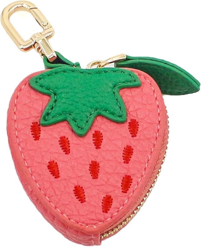 Photo 1 of Fruit Coin Purse Keychain, Cute Leather Fruit Bag Charm, Mini Pouch Wallet Fruit Shape Key Chain for Women Gift
