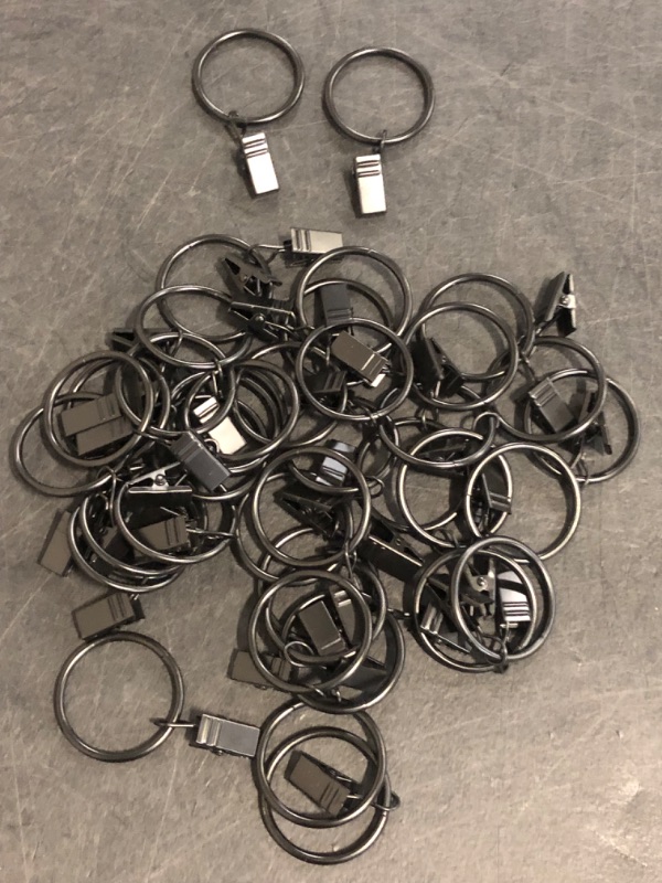 Photo 1 of  Curtain Rings with Clips, Drapery Clips with Rings, Drapes Rings 1.26 in Interior Diameter, Fits up to 1 in Curtain Rod, Black
