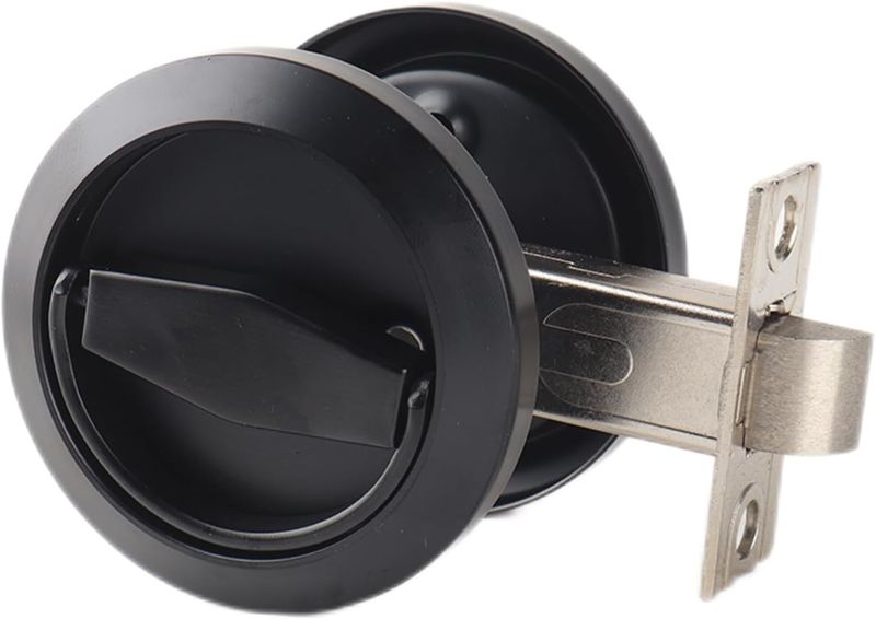 Photo 1 of Stainless Steel 304 Black Round Recessed Door Lock, Hidden Recessed Install Cup Door Knob Lock, Recessed Door Handles Pulls Latch Knob, Pocket Door Handle Without Keys
