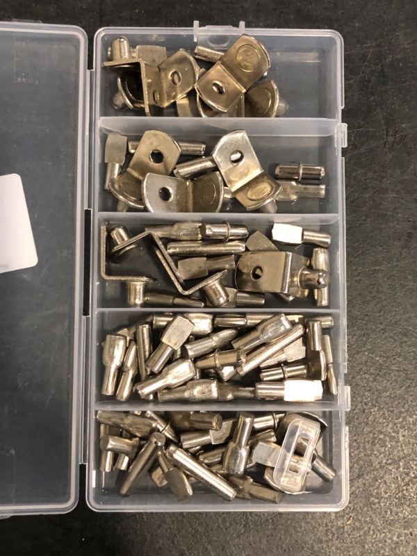 Photo 1 of helf Pins Kit,4 Styles Nickel Plated Shelf Support Pegs,Plated Shelf Pins Holders for Bookcase Kitchen Closet Shelf Shelves Furniture Cabinet?5mm (1/4 inch) cabinet shelf pegs
