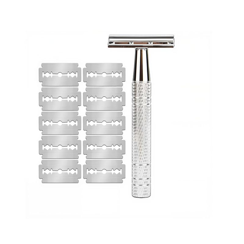 Photo 1 of Missing Two Razor Blades**  Men's and Women's Manual Razor Safety Razor with 10 Double Edge Blades, Double Edge Razor, Reusable Razor Kit, Eco-Friendly, Smooth Close Shave, Plastic-Free (Silver)
