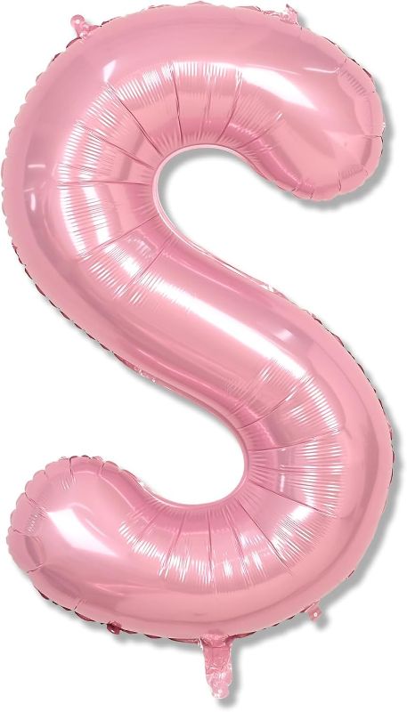 Photo 1 of Self Inflating Pastel Pink S Letter Balloon, 40 Inch Large Alphabet Foil Custom Letter Balloon for Girls Birthday Party & Baby Shower Decoration
