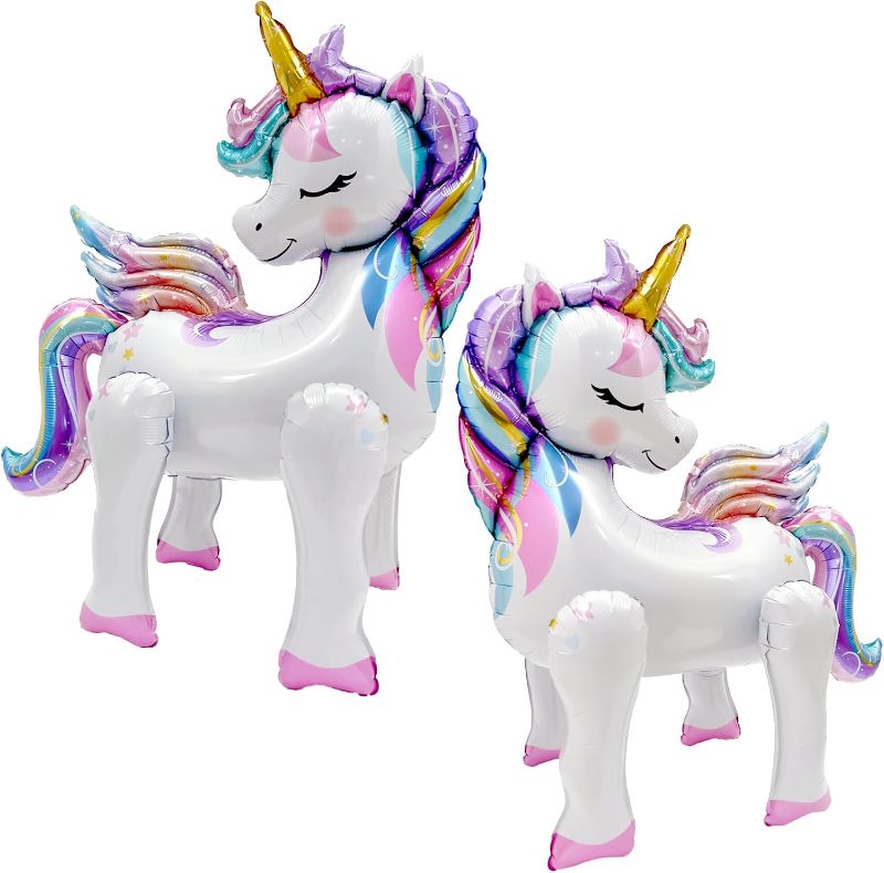 Photo 1 of Self-Standing Unicorn Balloons for Girls Birthday Decorations Rainbow Unicorn Party Supplies - 28 Inch, Pack of 2