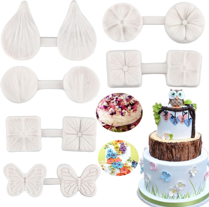 Photo 1 of Flower Blossom Veiner Fondant Cake Mold Cherry Blossom Butterfly Leaf Silicone Chocolate Mold For Cake Decorating Cupcake Topper Candy Chocolate Gum Paste Polymer Clay Set Of 6
