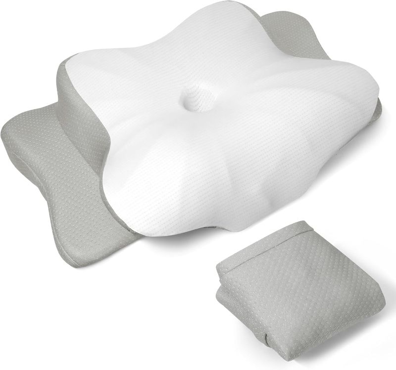 Photo 1 of Soft and Coll Pillowcase for Cervical Pillow, Pillow Case ONLY, Pillowcase for Butterfly Shape Cervical Memory Foam Pillow (Queen Size 24.8“x14.96”x5.51“, White-Gray)

