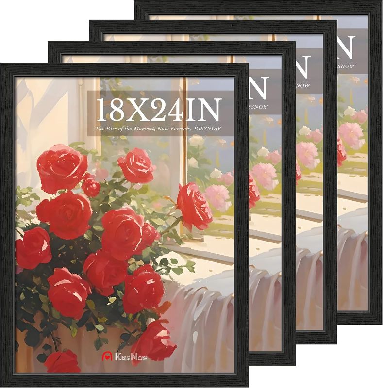 Photo 1 of 18x24 Poster Frame 4 Pack, Black Solid Wood Picture Frame with Polished Plexiglass, Wall Hanging
