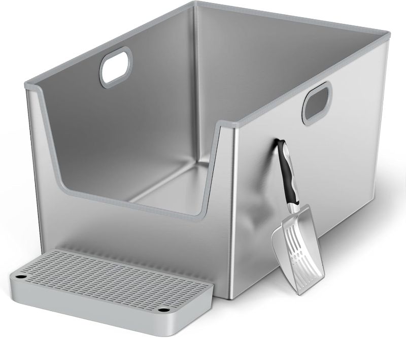 Photo 1 of Missing Shovel** 40L XXL Stainless Steel Litter Box with High Sides,XXXL Metal Maine Coon Litter Box with Tall Walls for Big Cats,One-Piece Deep Litter Boxes with Low Entry,Never Absorbs Odors,Easy to Clean
